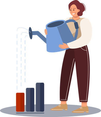 Woman watering on growth chart  Illustration