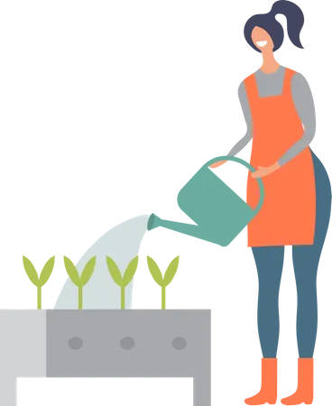 Woman watering plant Illustration
