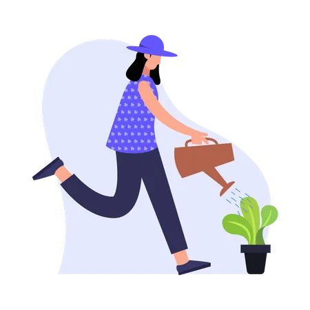 Woman watering plant  Illustration