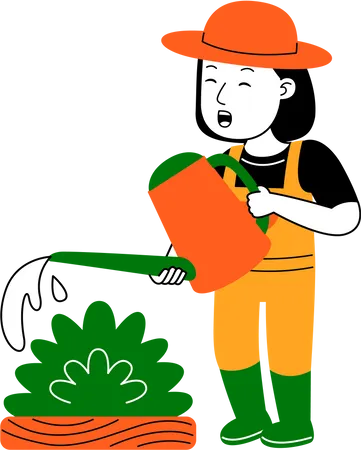 Woman watering plant  Illustration