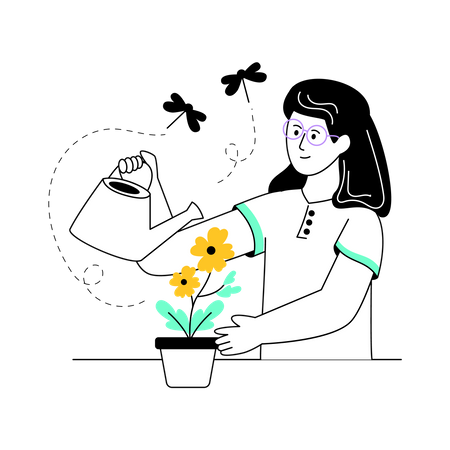 Woman watering plant  Illustration