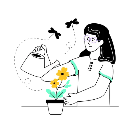 Woman watering plant  Illustration