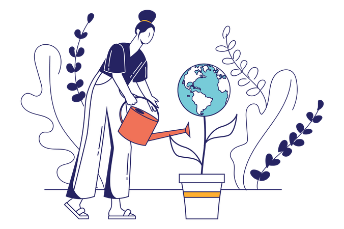 Woman watering plant  Illustration