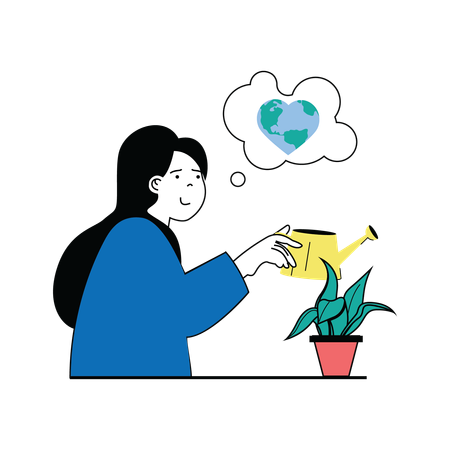 Woman watering plant  Illustration