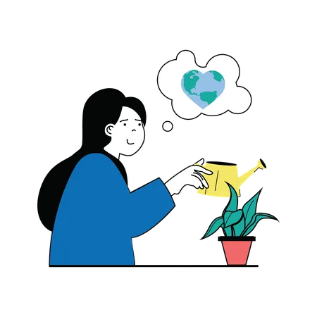 Woman watering plant  Illustration