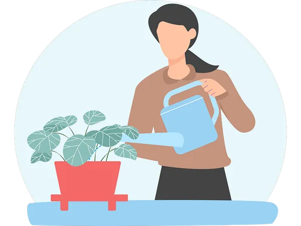 Woman watering plant  Illustration