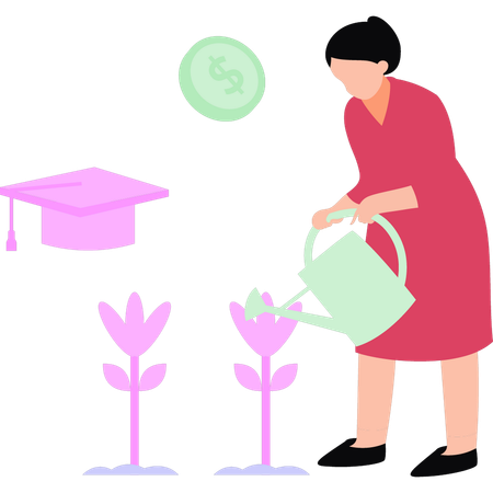 Woman watering plant  Illustration