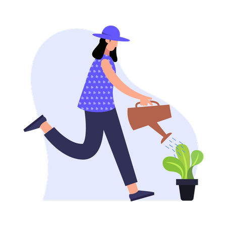 Woman watering plant  Illustration