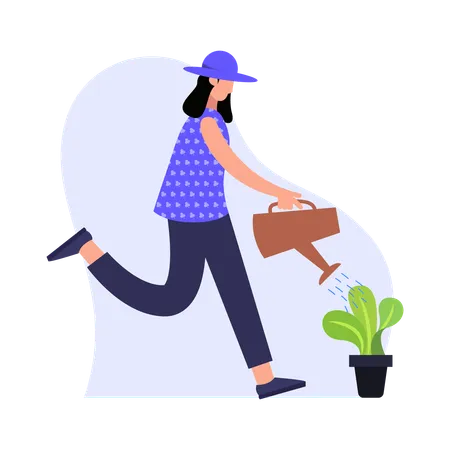 Woman watering plant  Illustration