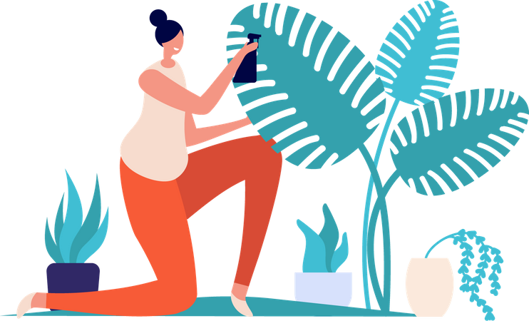 Woman watering plant  Illustration