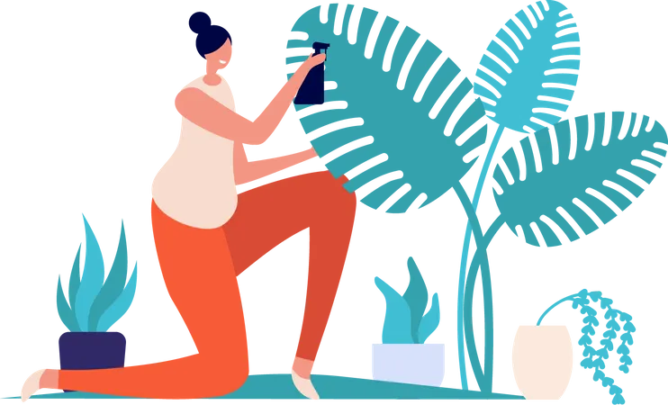 Woman watering plant  Illustration