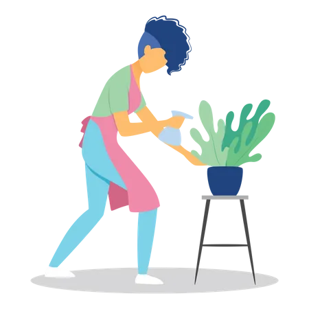 Woman watering plant  Illustration