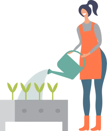 Woman watering plant  Illustration