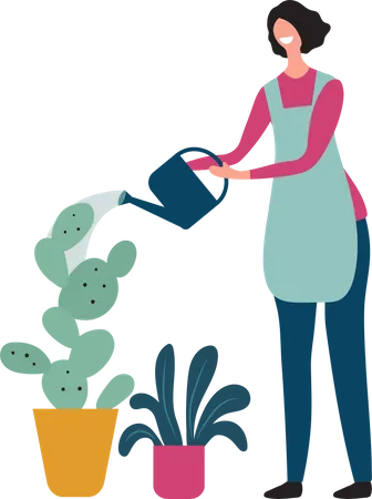 Woman watering plant  Illustration