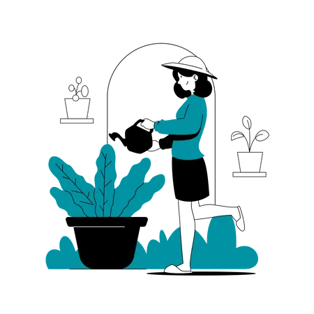 Woman Watering Plant  Illustration