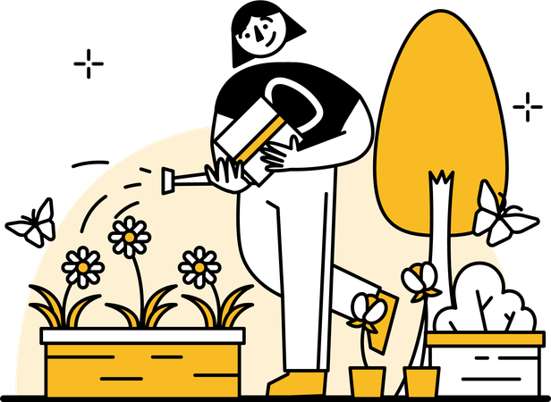 Woman watering plants  Illustration