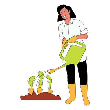 Woman watering plants  Illustration