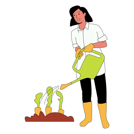 Woman watering plants  Illustration