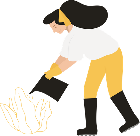 Woman watering plants  Illustration