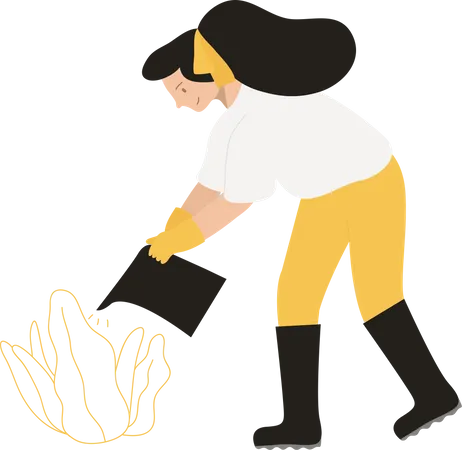 Woman watering plants  Illustration