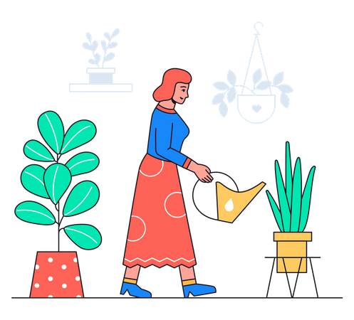 Woman watering plants  Illustration