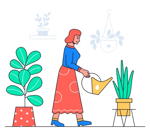 Woman watering plants  Illustration