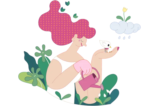 Woman watering plants  Illustration