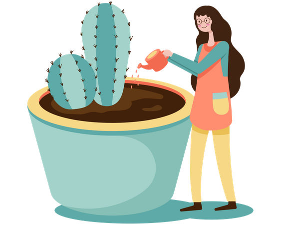 Woman watering plants  Illustration