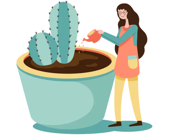 Woman watering plants  Illustration