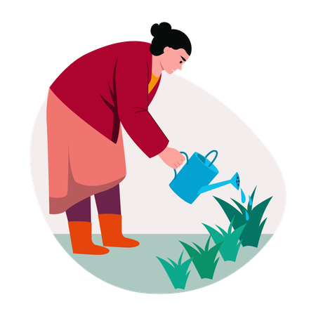 Woman Watering plants  Illustration