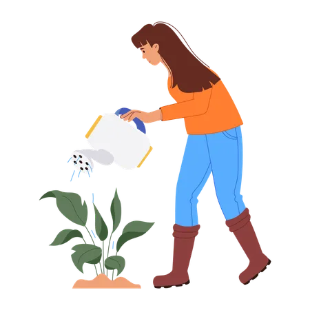 Woman Watering Plants  Illustration