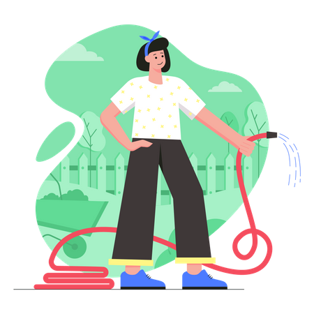 Woman watering plants  Illustration