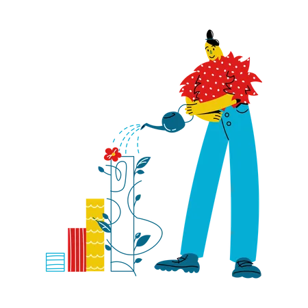 Woman watering the schedule from watering can  Illustration