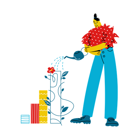 Woman watering the schedule from watering can  Illustration