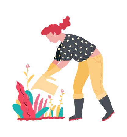 Woman watering to plant  Illustration
