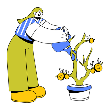 Woman Watering Tree With Crypto Coins  イラスト