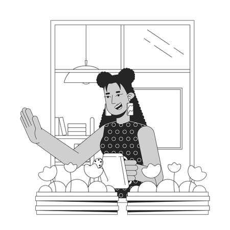 Woman waving from window  Illustration