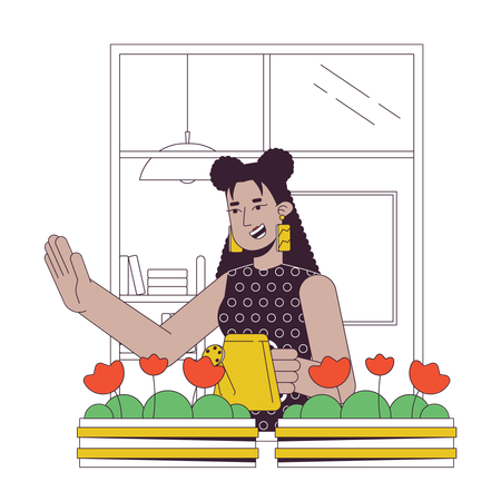 Woman waving from window  Illustration