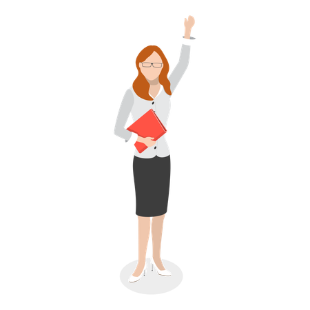 Woman waving hand at person  Illustration