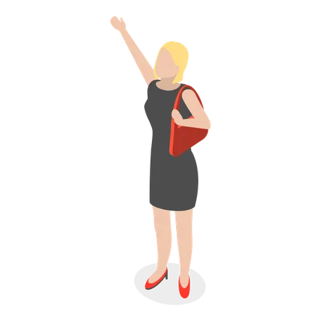 Woman waving hand at person  Illustration