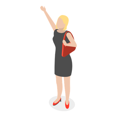 Woman waving hand at person  Illustration