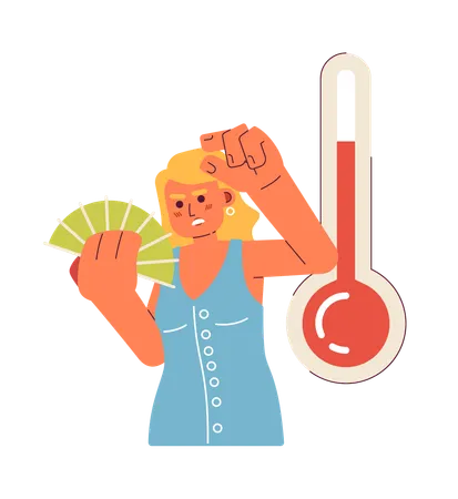 Hot Day With High Temperature Flat Concept Vector Spot Illustration Caucasian Woman Waving Hand Fan 2 D Cartoon Character On White For Web UI Design Heatwave Isolated Editable Creative Hero Image 일러스트레이션
