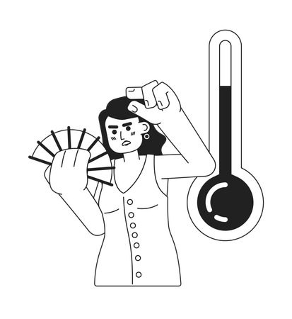 Woman waving hand fan  Illustration