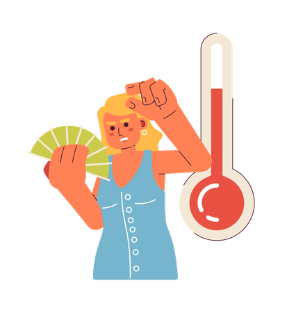 Woman waving hand fan  Illustration