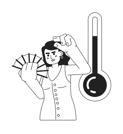 Woman waving hand fan  Illustration