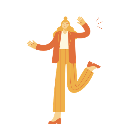 Woman waving hand  Illustration