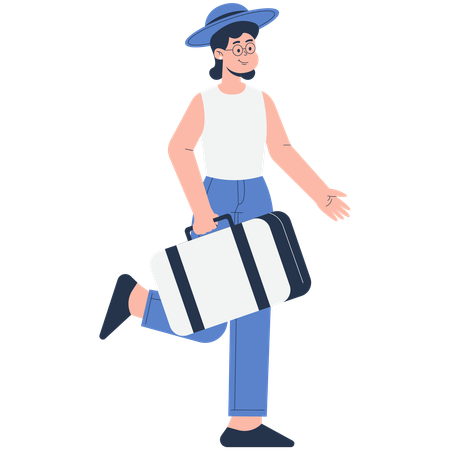 Woman Wearing a Hat Going on Vacation  Illustration