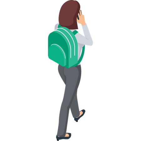 Woman wearing backpack going on flight  Illustration