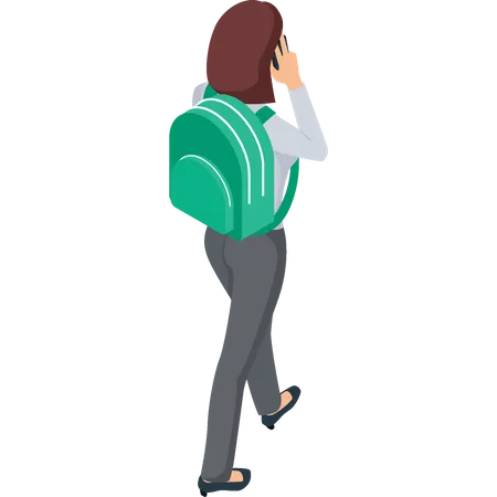 Woman wearing backpack going on flight  Illustration