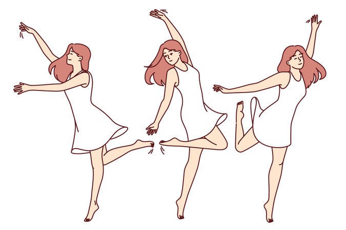 Woman wearing ballerina demonstrating flexibility  イラスト